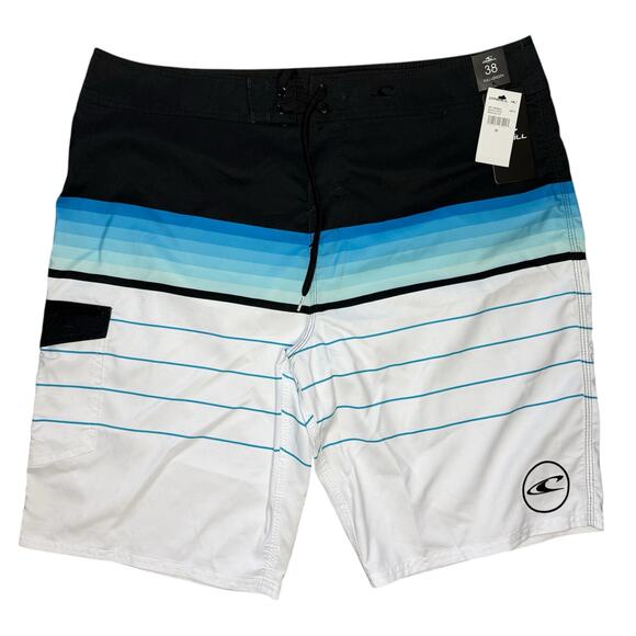 NWT O’Neill Santa Cruz Printed 2.0 Men’s Board Short Blue Stripe Size 38 - Picture 2 of 3